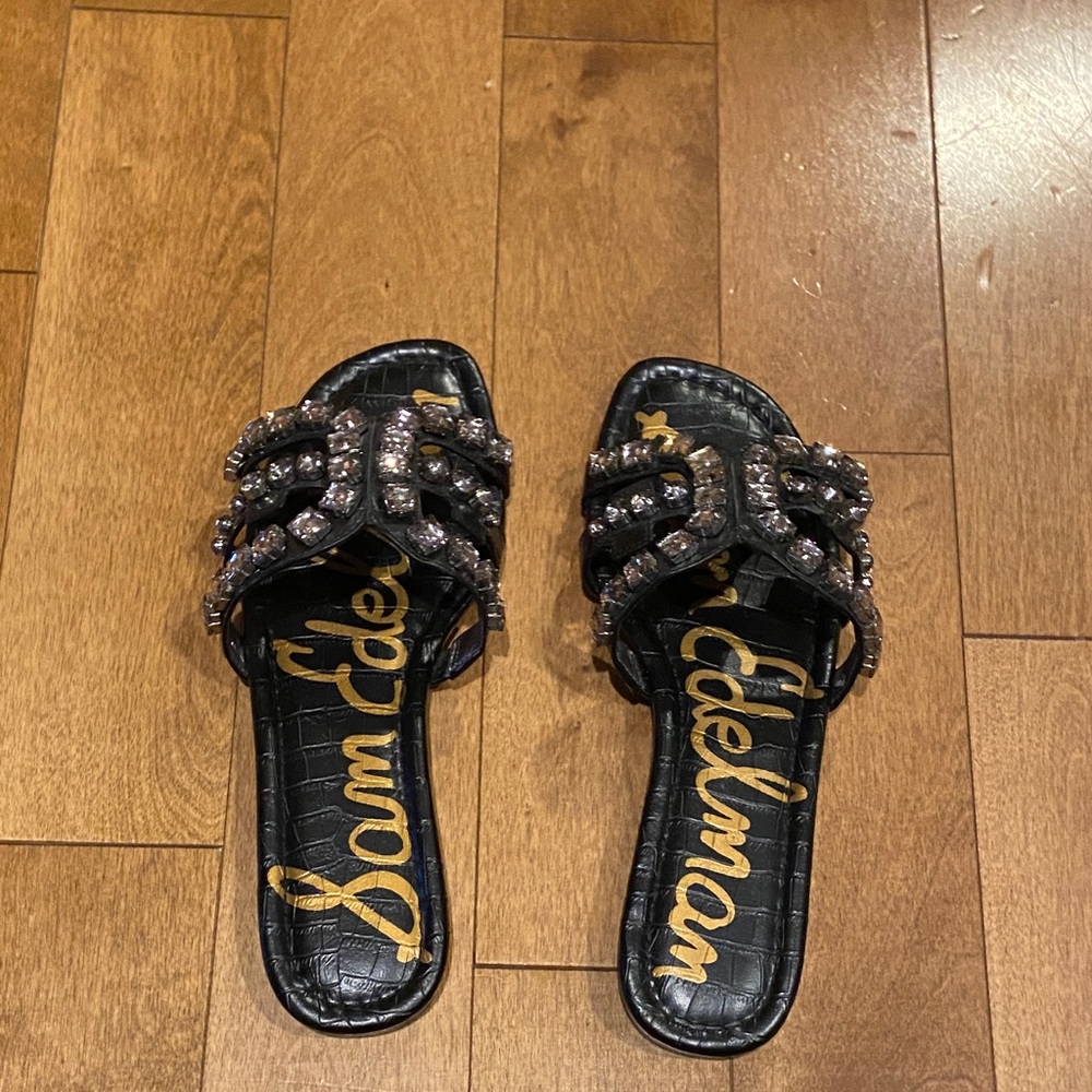 Sam Edelman Black Crystal Embellished Sandals Size 7